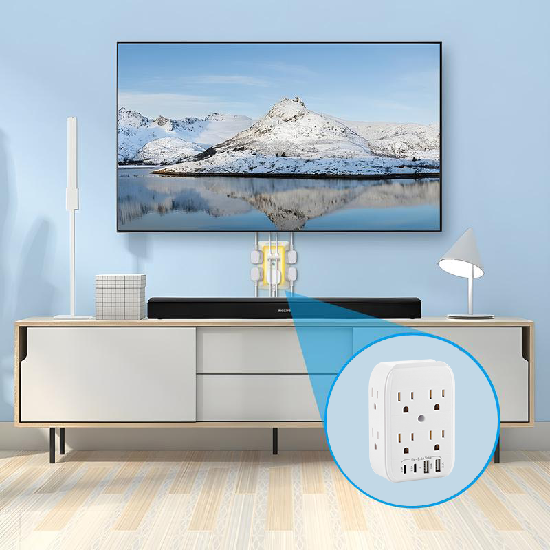 QIAWI ™ Product upgrade🔥9-in-1 Wall Outlet Extender with Surge Protection – 6 AC Plugs + 4 USB Ports (2 USB-C, 2 USB-A), ETL Certified, Smart Charging, No-Drill Install