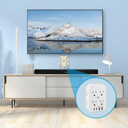 QIAWI ™ Product upgrade🔥9-in-1 Wall Outlet Extender with Surge Protection – 6 AC Plugs + 4 USB Ports (2 USB-C, 2 USB-A), ETL Certified, Smart Charging, No-Drill Install
