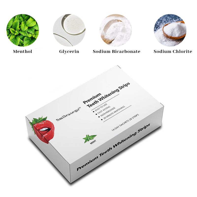 Smileasego™ Teeth Whitening Strips, Non-peroxide, Fluoride Free & Vegan,  28 Strips (14-day Treatment)
